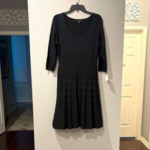 Ann Taylor Black Pleated Sheath Dress Scoop Neck